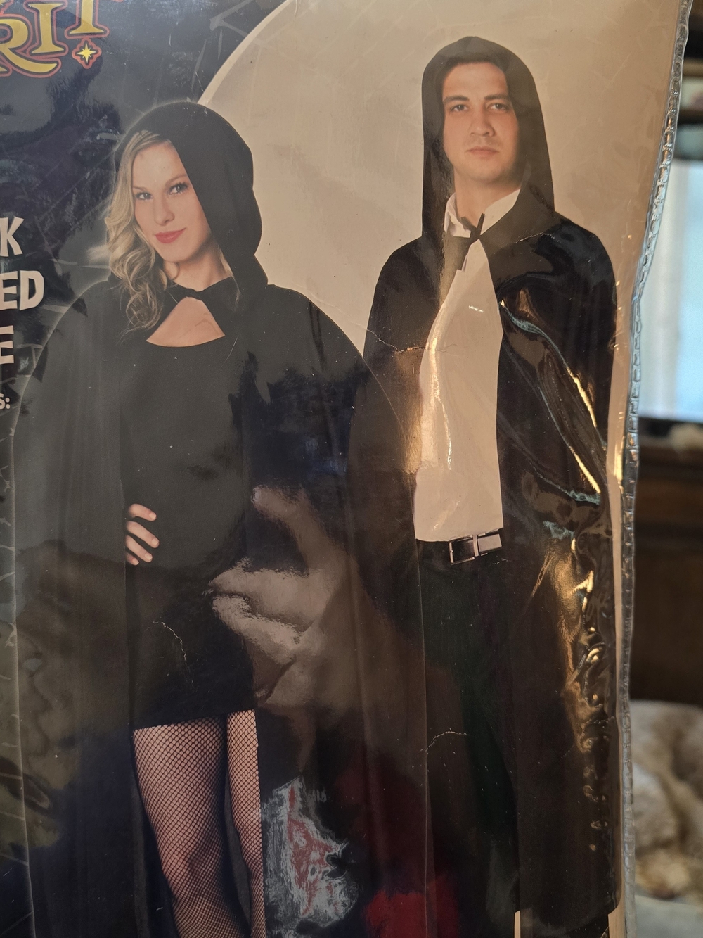 SPIRIT Black Hooded Cape Adult Size Unisex Cloak Haloween Costume Cosplay NIB - Picture 4 of 5